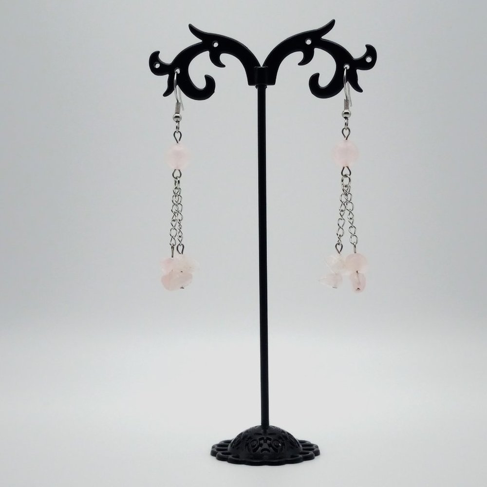 Rose Quartz Gemstone Chakra Healing Earrings Valentine's Day Handmade Jewelry - Picture 6 of 10